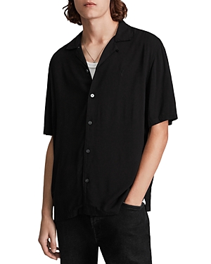 Shop Allsaints Venice Solid Regular Fit Button Down Camp Shirt In Black