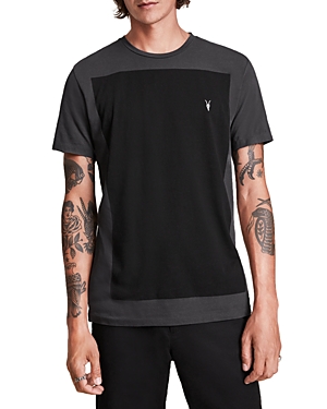 Shop Allsaints Lobke Cotton Color Blocked Embroidered Logo Tee In Washed Black