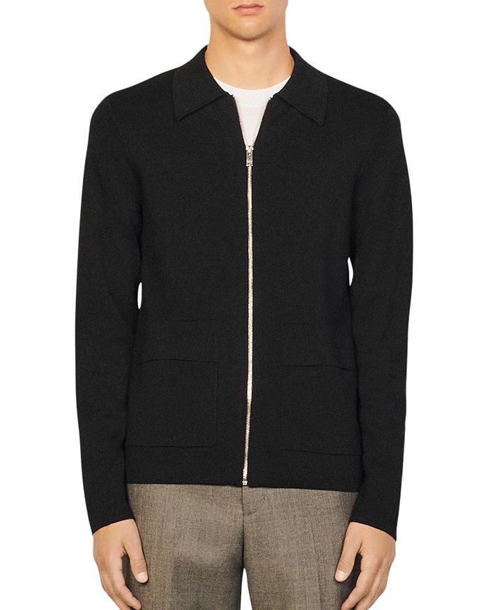 Sandro H21 Wool Solid Regular Fit Full Zip Polo Cardigan | Bloomingdale's