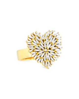 18K Yellow Gold Diamond Baguette Heart Cluster Ring