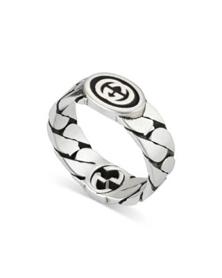 Sterling Silver Interlocked G Black Enamel Chain Link Ring