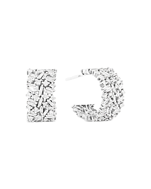 Suzanne Kalan 18k White Gold Fireworks Diamond Round Cut & Baguette Scattered Cluster Small Hoop Earrings