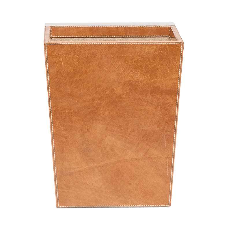 Pigeon & Poodle Leon Camel Full Grain Leather Tapered Rectangular Wastebasket In Aged Camel