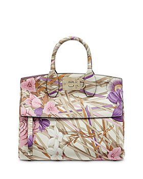 New Womens Elegant Part Floral Print Top Handle Hand Bag With Chain Charm Detail 