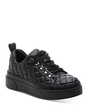J/slides Women's Aimee Lace Up Quilted Sneakers In Black