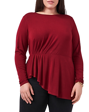 Vince Camuto Plus Pleating Peplum Top In Earth Red