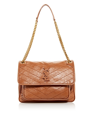Saint Laurent Niki Medium Quilted Leather Shoulder Bag In Light Brown/gold