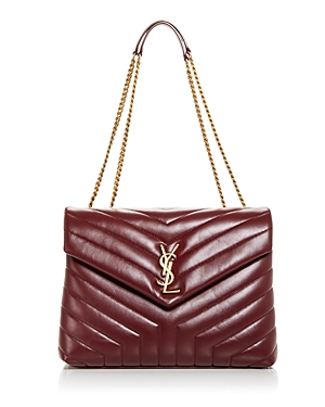 Saint Laurent Loulou Medium Quilted Leather Crossbody In Red/gold