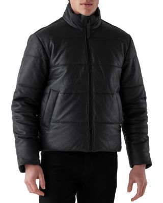 mens leather puffer jacket with fur hood