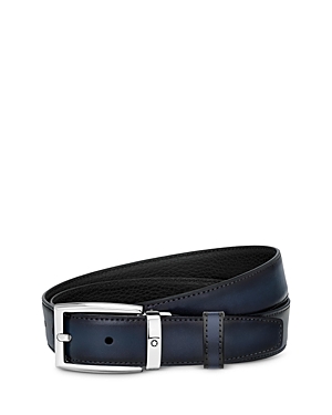 Shop Montblanc Men's Reversible Leather Belt In Black/blue