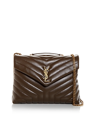 Saint Laurent Loulou Medium Quilted Leather Crossbody In Soil Brown/gold