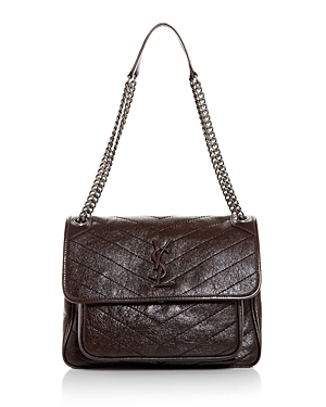 Saint Laurent Niki Medium Quilted Leather Shoulder Bag In Chocolate/silver