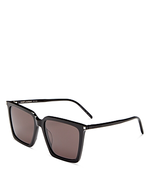 Saint Laurent Corner Angle 56mm Rectangular Sunglasses In Black/black