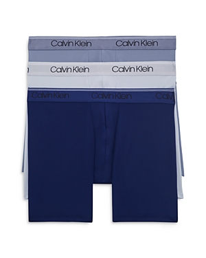 Calvin Klein Microfiber Stretch Wicking Boxer Briefs, Pack Of 3 In Blue Combo