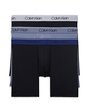 Calvin Klein Microfiber Stretch Wicking Boxer Briefs, Pack Of 3 In Black/blue Combo