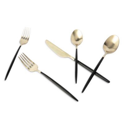 Gaze Black Champagne Satin 20 Piece Flatware Set 