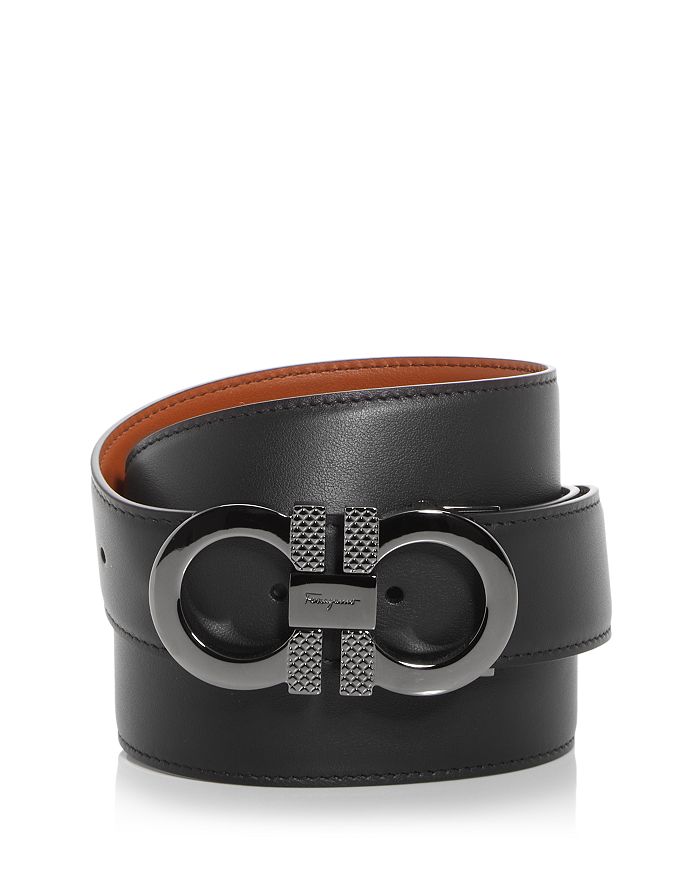 Ferragamo Salvatore Men's Double Gancini Reversible Leather Belt ...