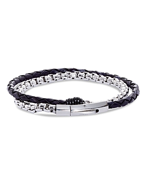 Shop Jonas Studio Men's Braided Leather & Steel Chain Double Wrap Bracelet In Jet