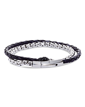 JONAS STUDIO MEN'S BRAIDED LEATHER & STEEL CHAIN DOUBLE WRAP BRACELET