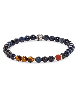 JONAS STUDIO MEN'S STERLING SILVER, DUMORTIERITE, TIGER EYE & RED JASPER BEADED BRACELET