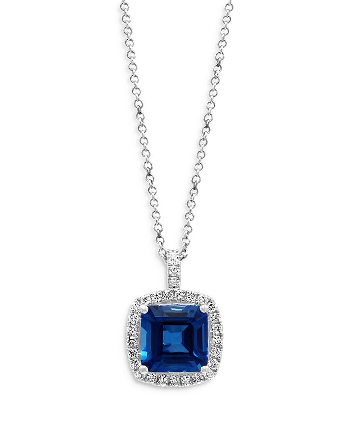 Bloomingdale's London Blue Topaz & Diamond Halo Pendant Necklace in 14K ...