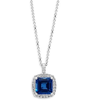 Bloomingdale's London Blue Topaz & Diamond Halo Pendant Necklace In 14k White Gold, 16-18 - 100% Exclusive In Blue/white