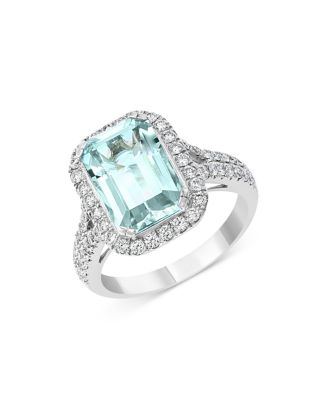 Bloomingdale's Aquamarine & Diamond Halo Ring in 14K White Gold - 100% ...