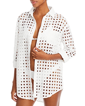 Shop Solid & Striped The Oxford Eyelet Tunic Swim Cover-up In Marshmallo