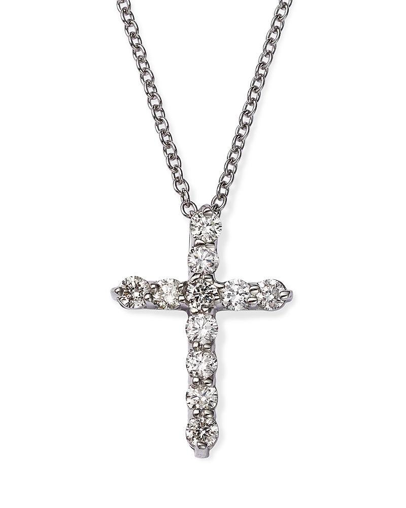 Bloomingdale's Fine Collection Diamond Small Cross Pendant Necklace in 14K White Gold, 0.33 tcw