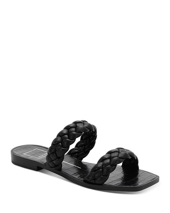 Women Quilted Detail Flat Sandals, Elegant Black Slide Sandals