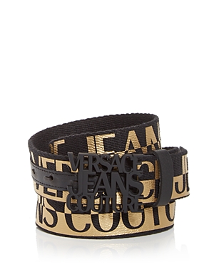 Versace Jeans Couture Men's Coated Gold Ribbon Belt In Black + Gold