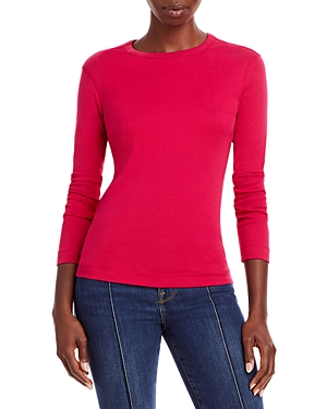 Three Dots Long-sleeve Cotton Tee In Persian Red
