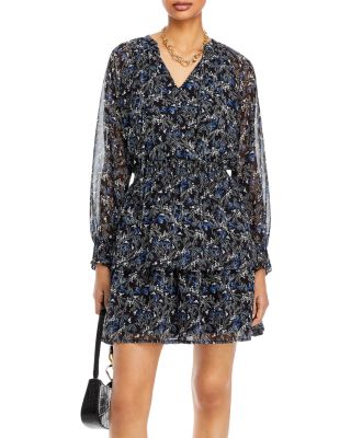 AQUA Abstract Print V Neck Dress - 100 