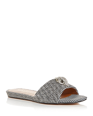 Kurt Geiger Kensington Womens Embellished Houndstooth Slide Sandals In Silver