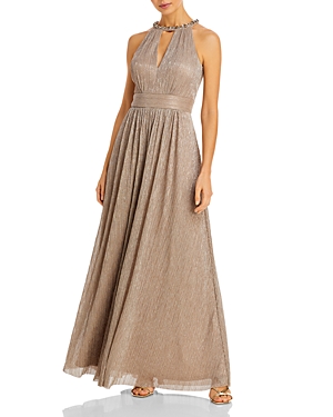 ELIZA J SHIMMERING CUTOUT HALTER GOWN