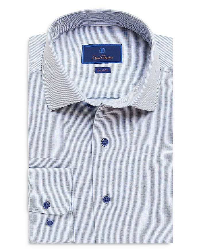 David Donahue Blue Fine Line Stripe Knit Fusion Trim Fit Shirt ...