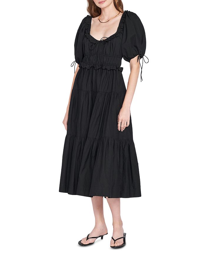 En Saison Poplin Puff-Sleeve Tiered Midi Dress | Bloomingdale's