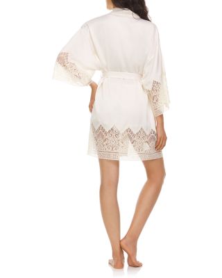 Genevive Embroidered Lace Charmeuse Kimono Robe