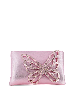 Sophia Webster Flossy Studded Butterfly Metallic Clutch Bag In Rosa/silver