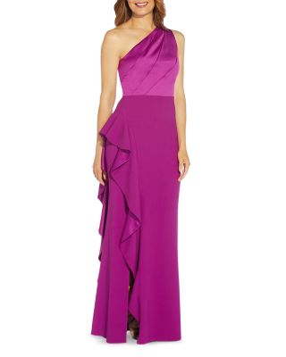 Adrianna Papell One Shoulder Satin Ruffled Gown Bloomingdale s