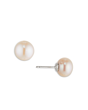 Nadri Cultured Genuine Freshwater Pearl Button Earrings In Rhodium