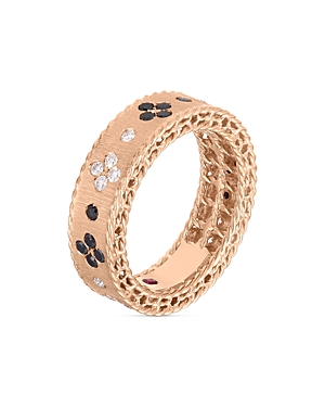 Roberto Coin 18K Rose Gold Venetian Princess Black & White Diamond Flower Ring Roberto Coin 18K Rose Gold Venetian Princess Black & White Diamond Flower Ring