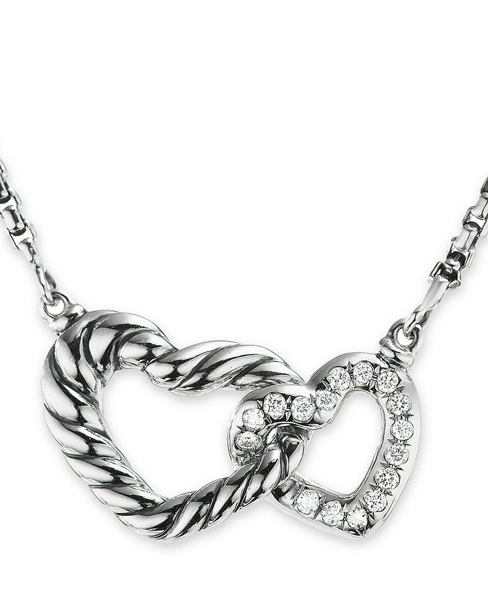 David Yurman - Sterling Silver Cable Collectibles&reg; Diamond Heart Pendant Necklace, 15-17"