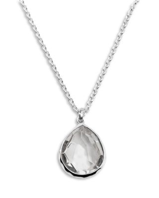 Sterling Silver Medium Teardrop Pendant In Clear Quartz, 16"