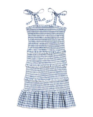Katiejnyc Girls' Floral-print Tiered Smocked Dress - Big Kid In Blue Gingham