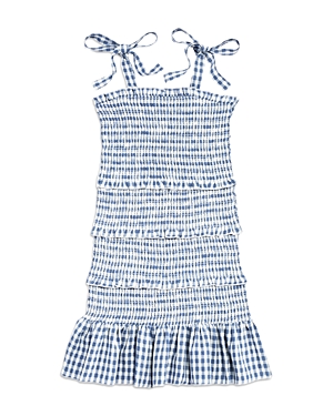Katiejnyc Girls' Floral-print Tiered Smocked Dress - Big Kid In Blue Gingham