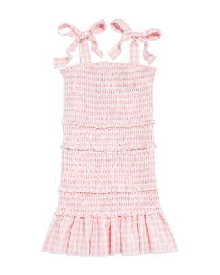 Katiejnyc Girls' Floral-print Tiered Smocked Dress - Big Kid In Pink Gingham