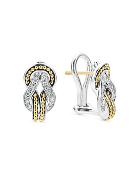 LAGOS - 18K Yellow Gold & Sterling Silver Newport Diamond Knot Large Omega Clasp Earrings
