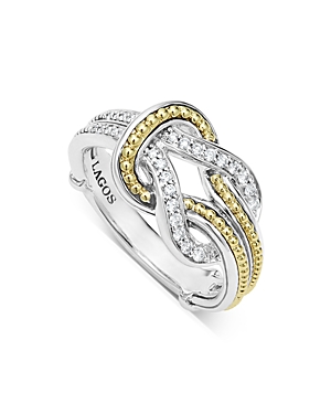 Shop Lagos 18k Yellow Gold & Sterling Silver Newport Diamond Knot Statement Ring In Silver/gold