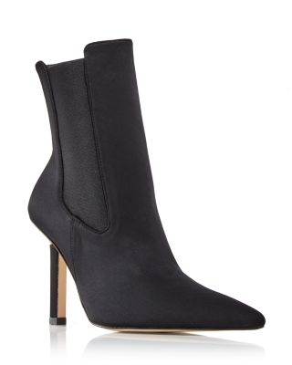 black leather pointed toe booties